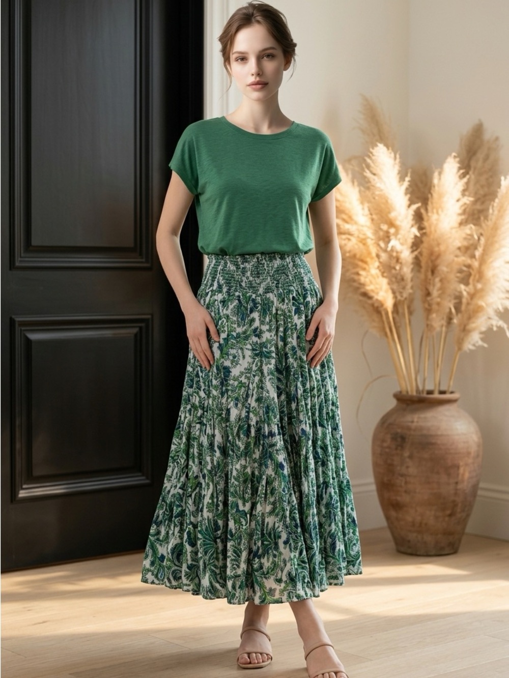 Chelsea & Theodore Blue and Green Paisley Maxi Skirt